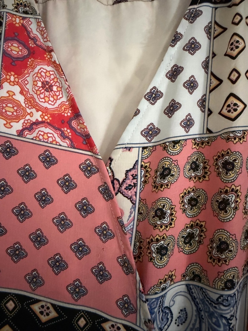 Skies Are Blue Patchwork Wrap Maxi Dress in Coral, Black & Cream - Picture 3 of 9